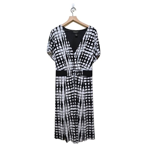Lane Bryant Black & White Geometric Wrap Top Tie Waist Midi Dress Sz 26/28 - Picture 1 of 9